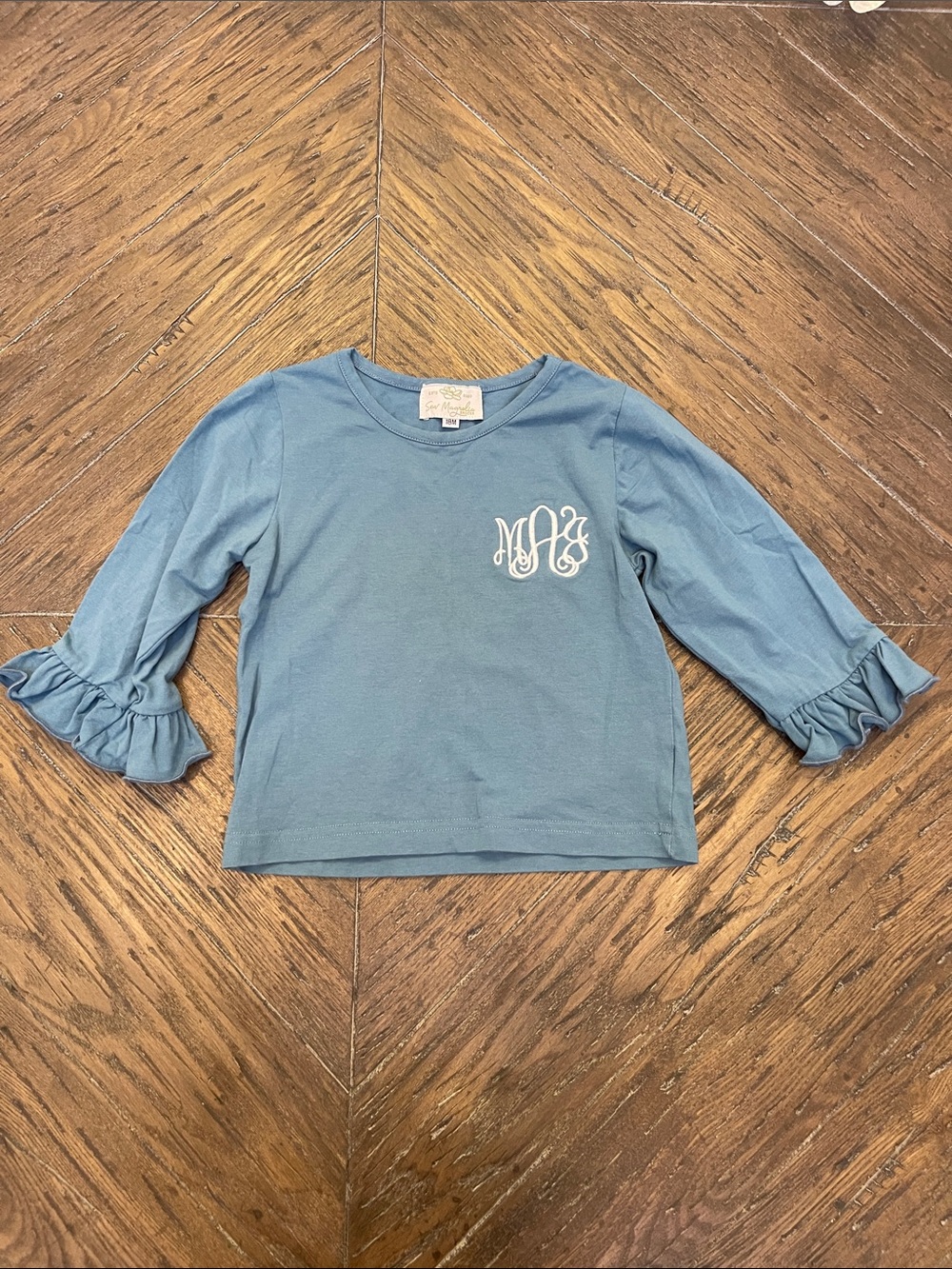 Sew Magnolia Blue Ruffle Cuff Monogram Long-Sleeve Tee MAJ